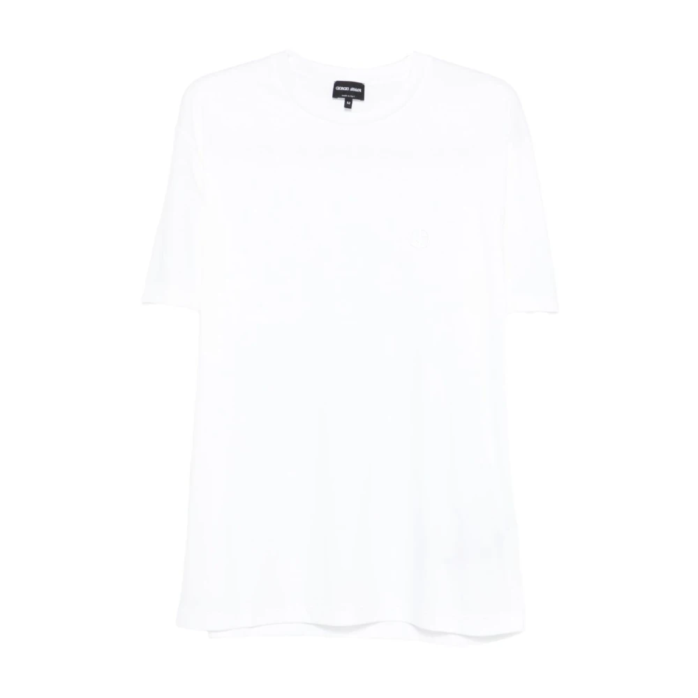 Giorgio Armani White T-Shirts, Male, 2XL, Crew-Neck Cotton T-Shirt