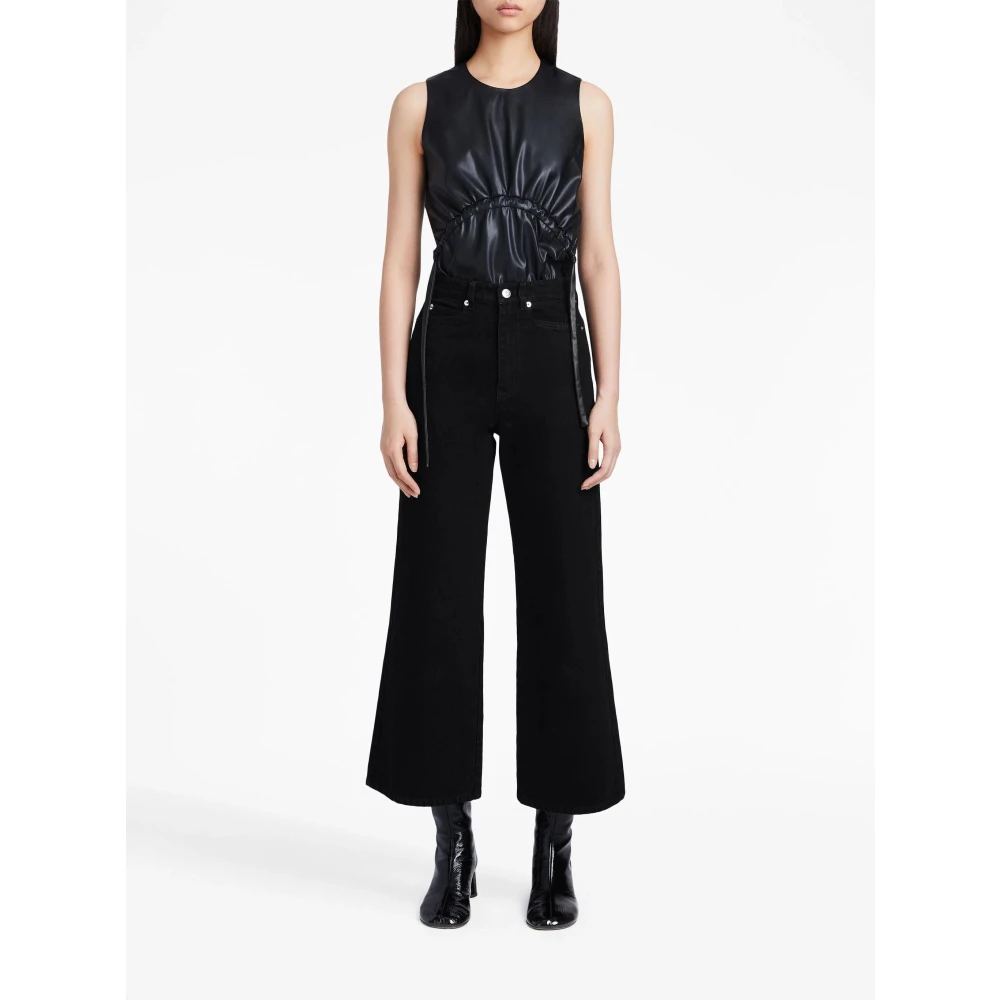 Proenza Schouler Zwarte Logo Patch Cropped Flared Jeans Black Dames