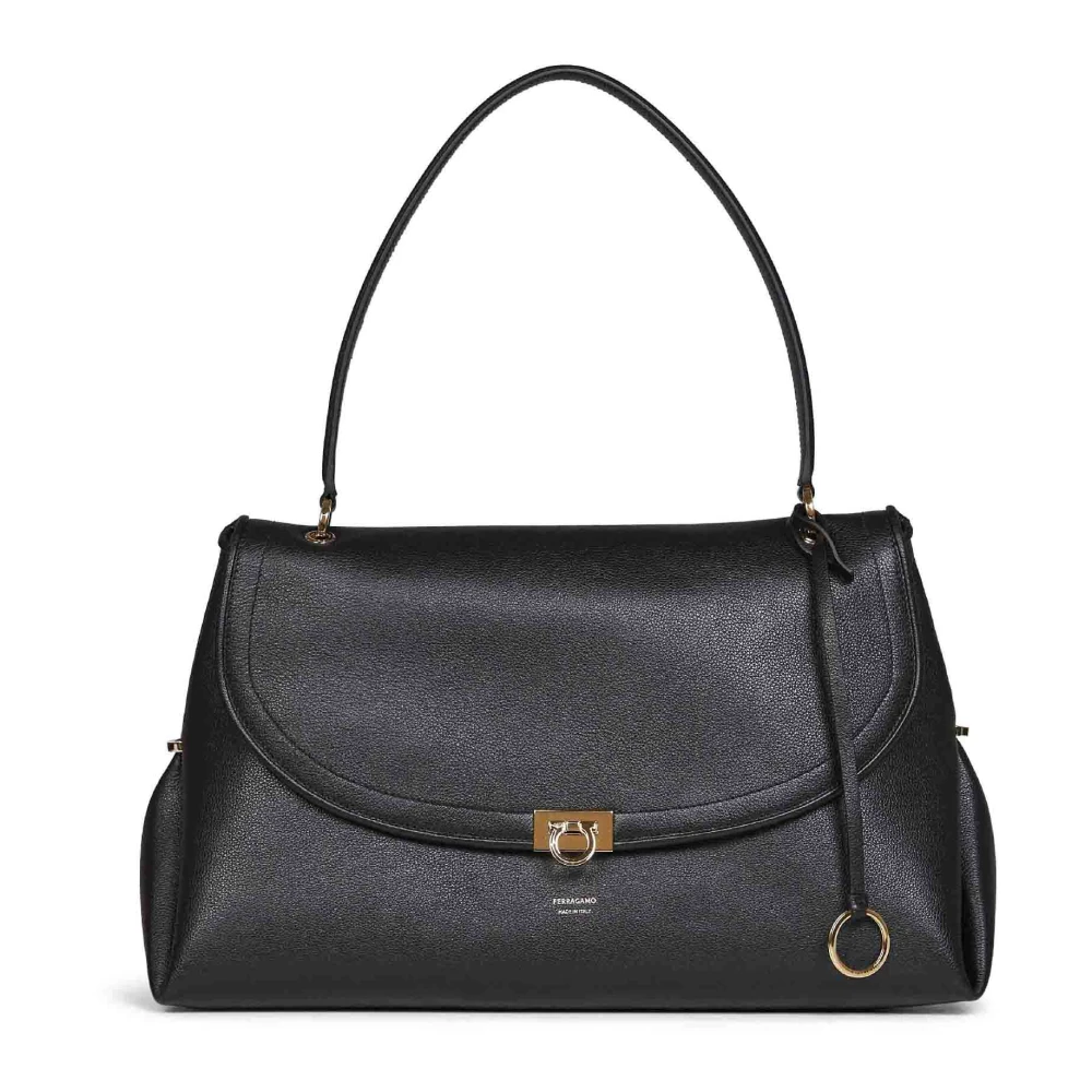 Ferragamo Gancini Clasp Leather Shoulder Bag - Female - Handbags - Black - One Size - Bags