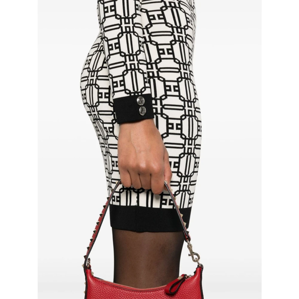 Elisabetta Franchi Jacquard Gebreide Rolnek Jurk Black Dames