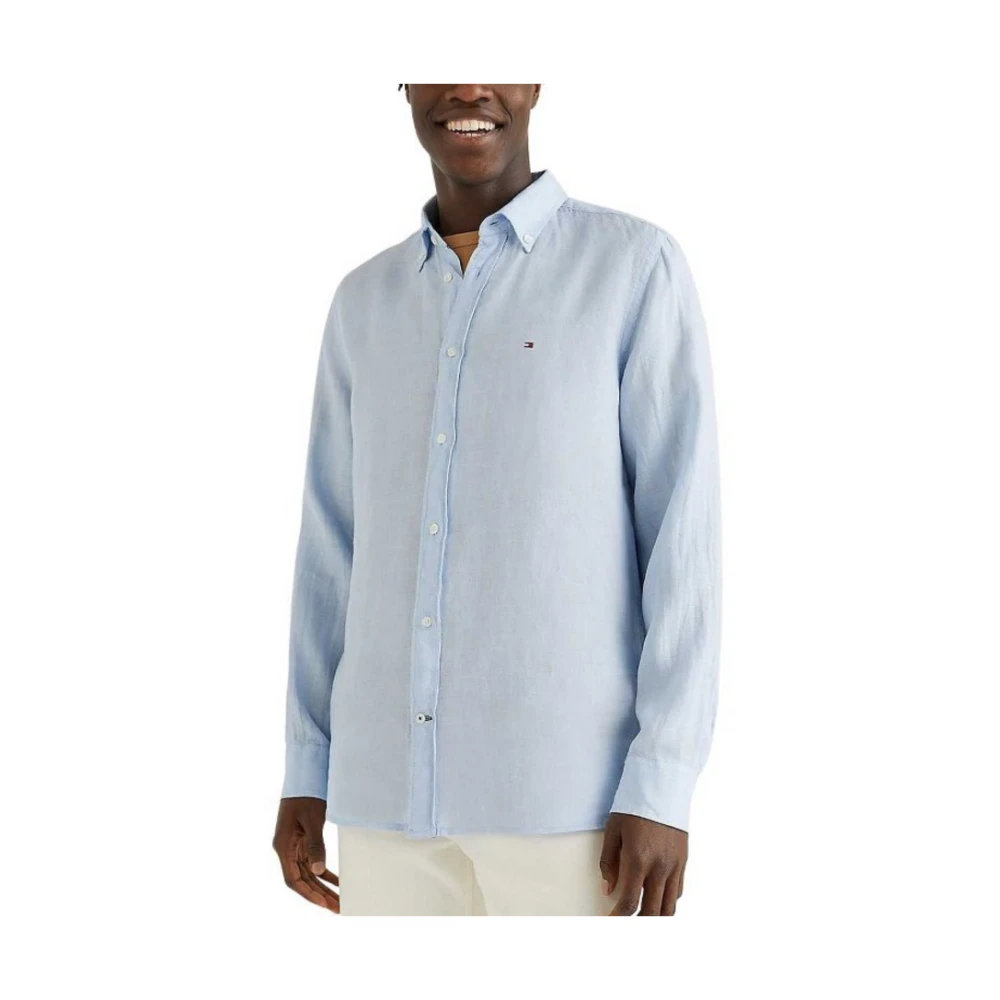 Tommy Hilfiger Casual Linnen Overhemd Gepigmenteerd Blue Heren