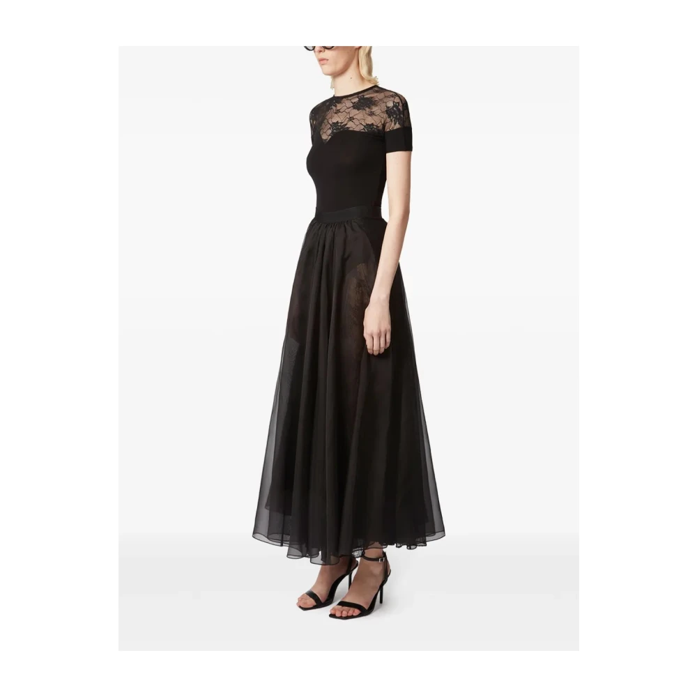 Nina Ricci Hoge Taille Zwarte Lange Rok Black Dames