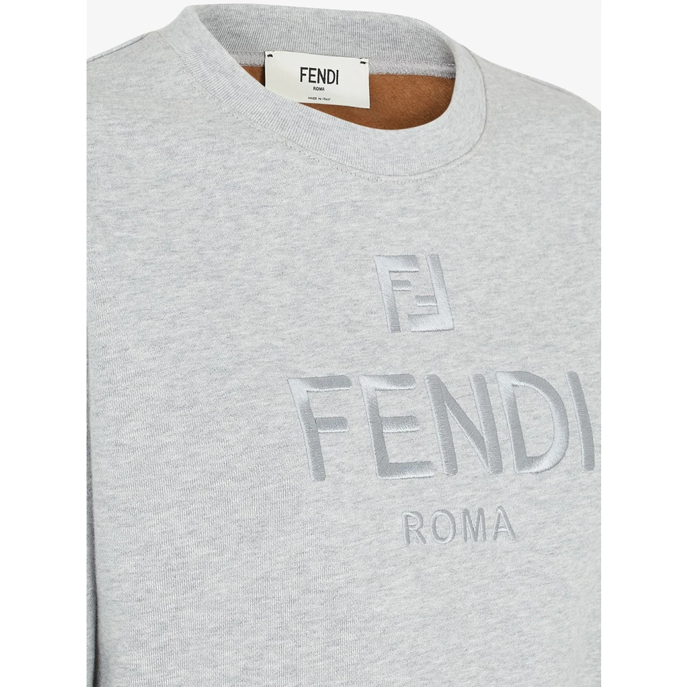 Fendi Geborduurde Crewneck Sweatshirt Grijs Katoen Gray Dames