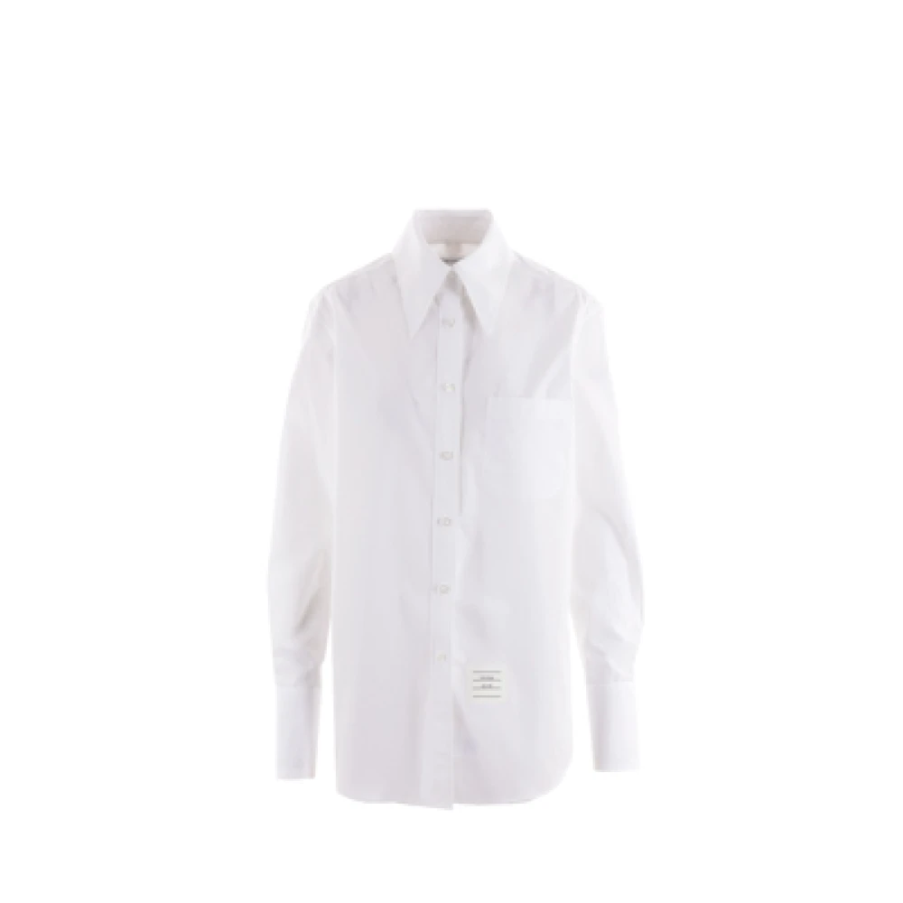 Thom Browne Vit Oversize Bomull Poplin Skjorta med Logo Patch White, Dam