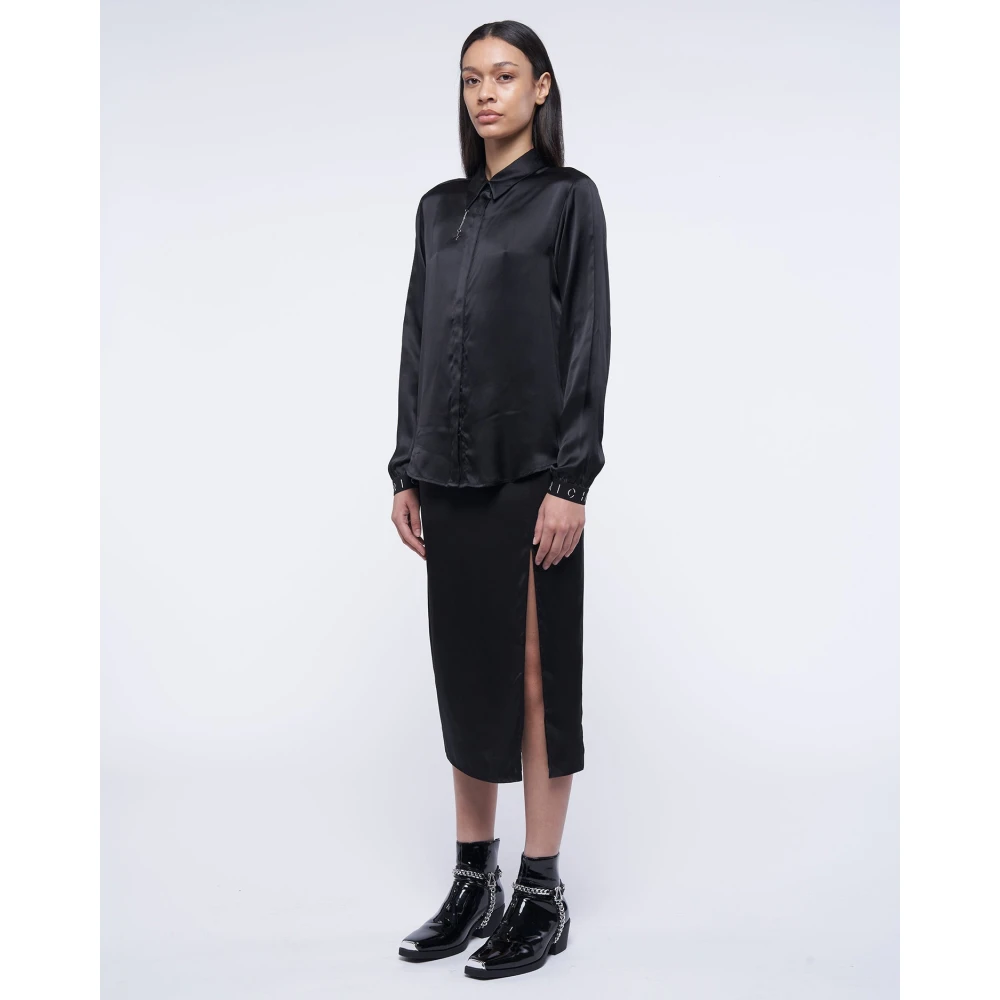 John Richmond Satijnen Pofmouw Blouse Black Dames