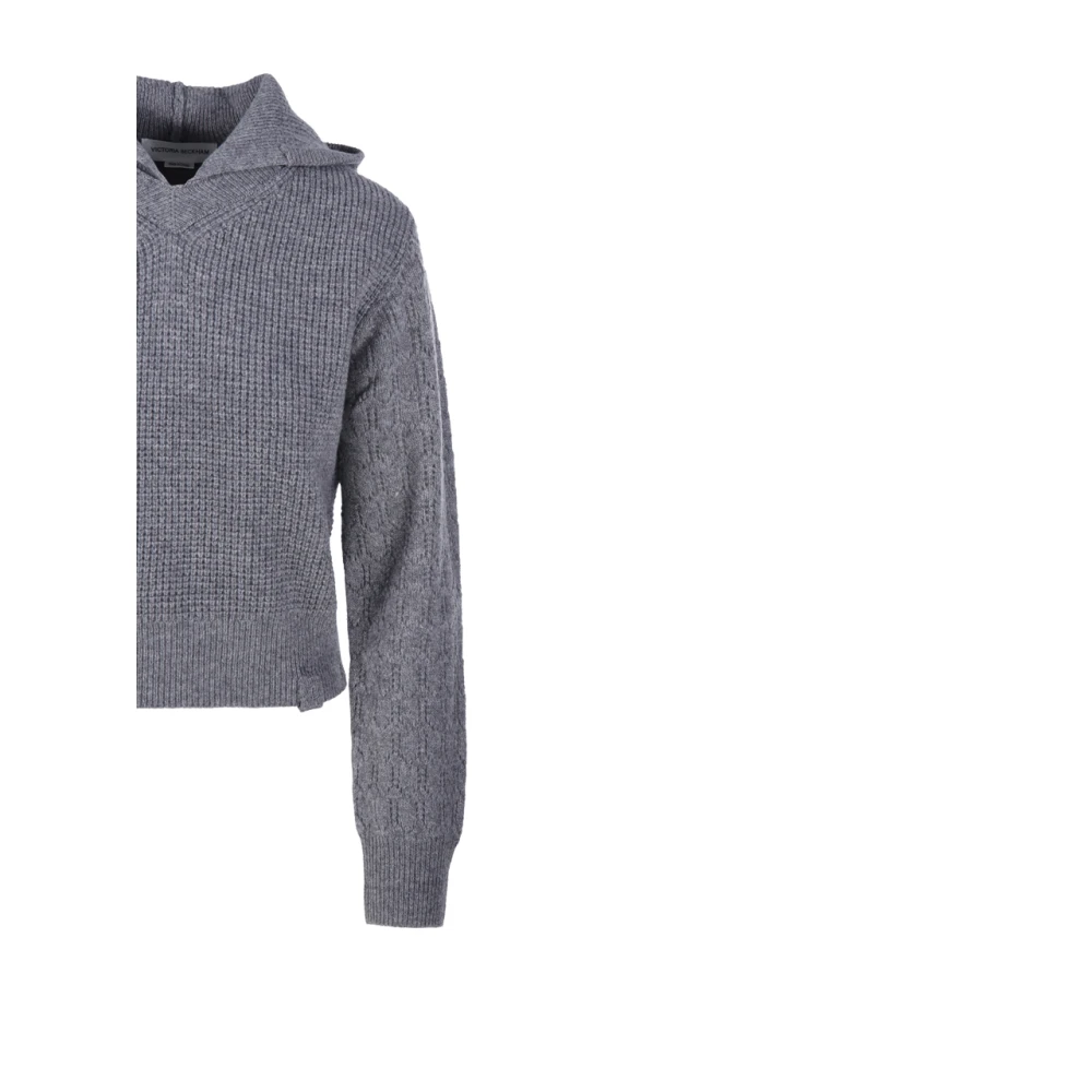 Victoria Beckham Grijze Marl Pointelle Hoodie Trui Gray Dames