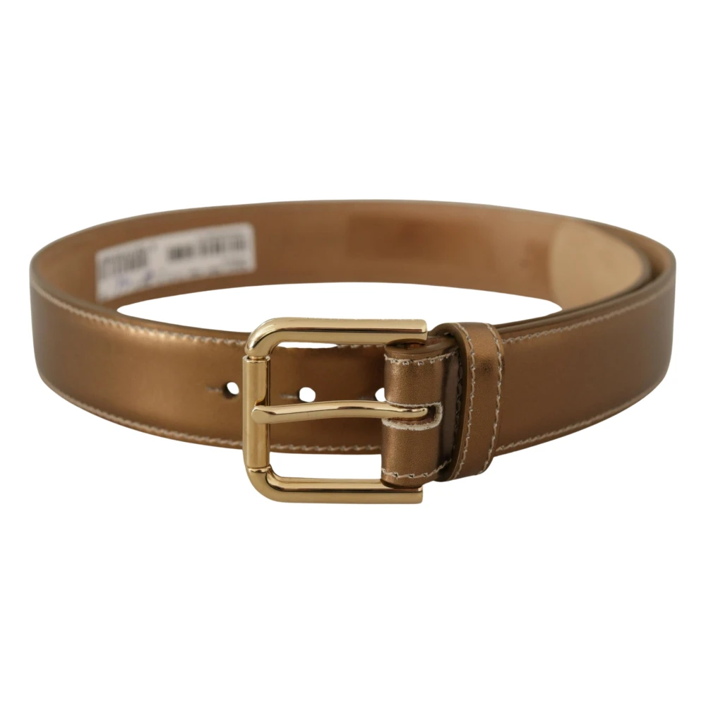 Dolce & Gabbana Women's Bronze/Gold Calf Leather Logo Waist Buckle Belt