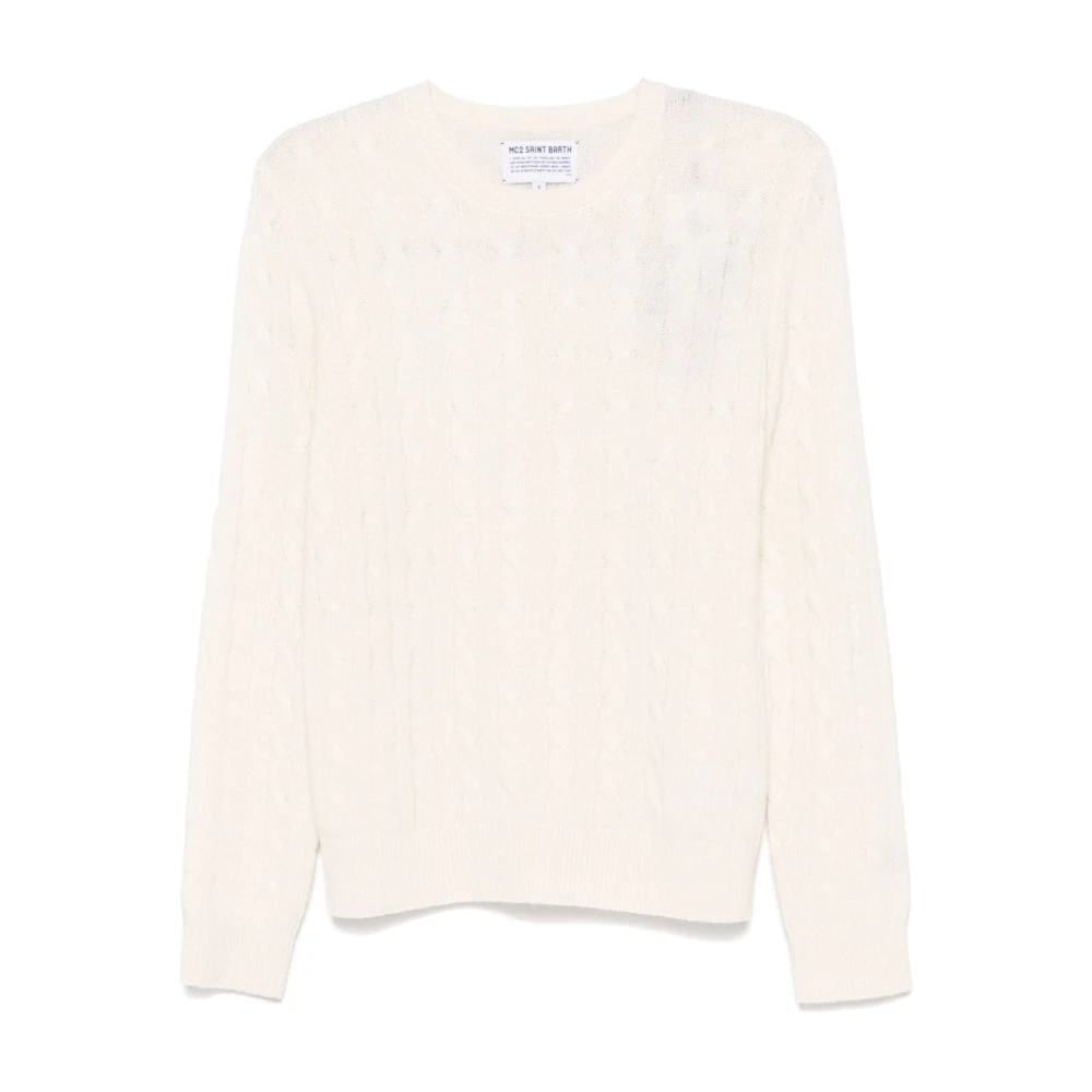 MC2 Saint Barth Roomwitte Kabeltrui met Logo Beige Dames