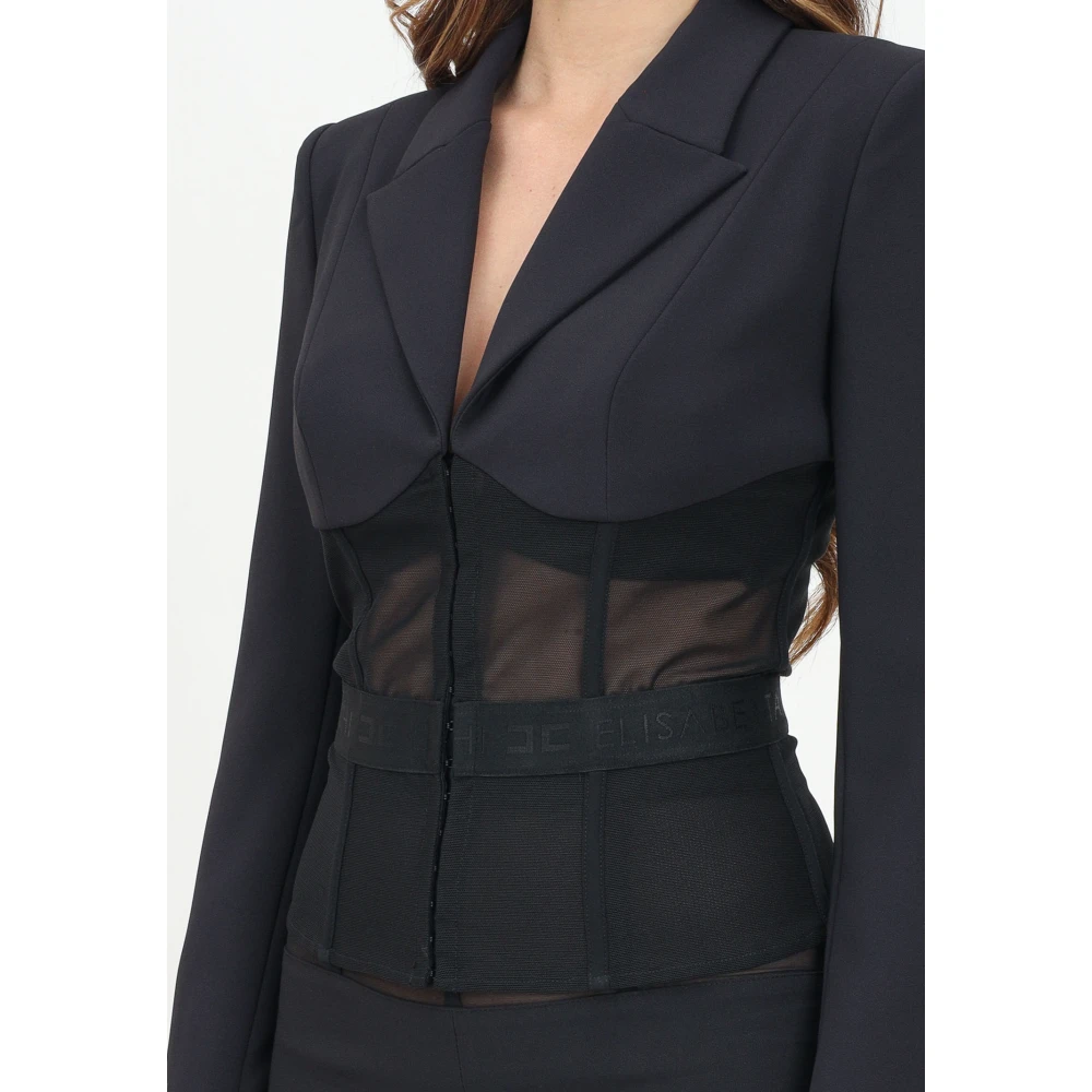 Elisabetta Franchi Zwarte Elegante Hedendaagse Jas Black Dames