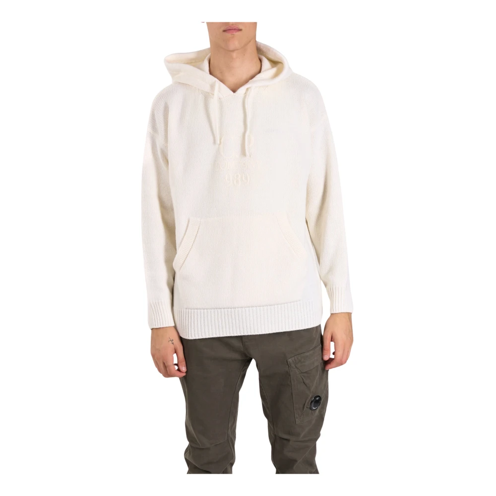 C.P. Company Wollen Boxy Hoodie met Kangoeroezak White Heren
