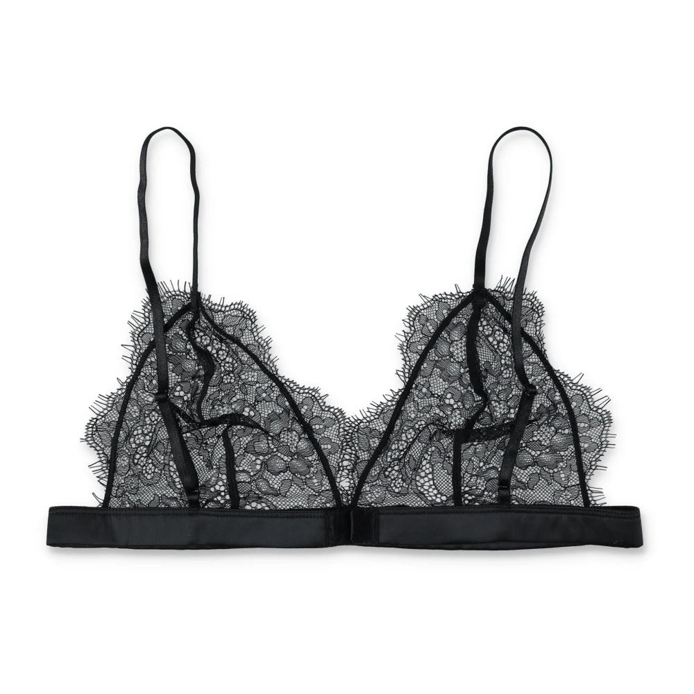 Anine Bing Delicate Kant Triangle Bralette met Logo Black Dames