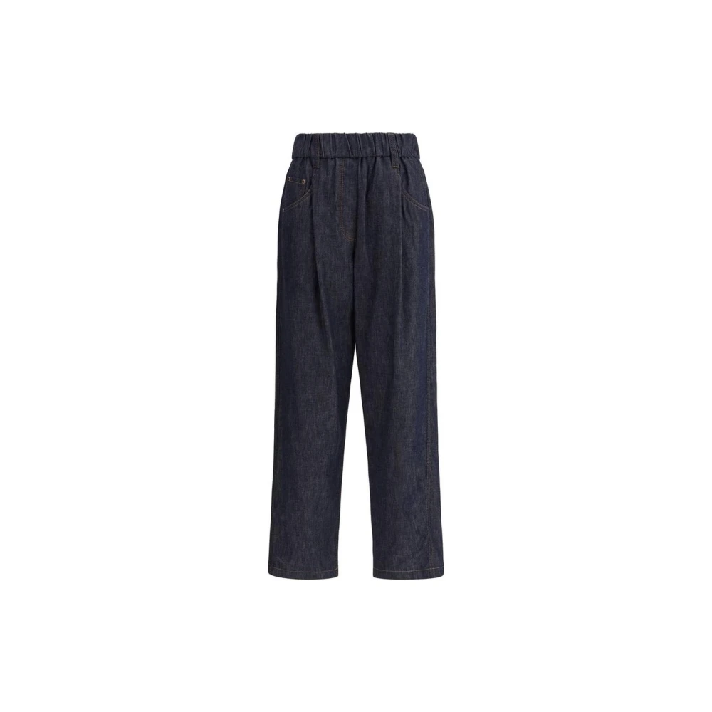 Brunello Cucinelli Komfort Straight Leg Jeans med Bälte Blue, Dam