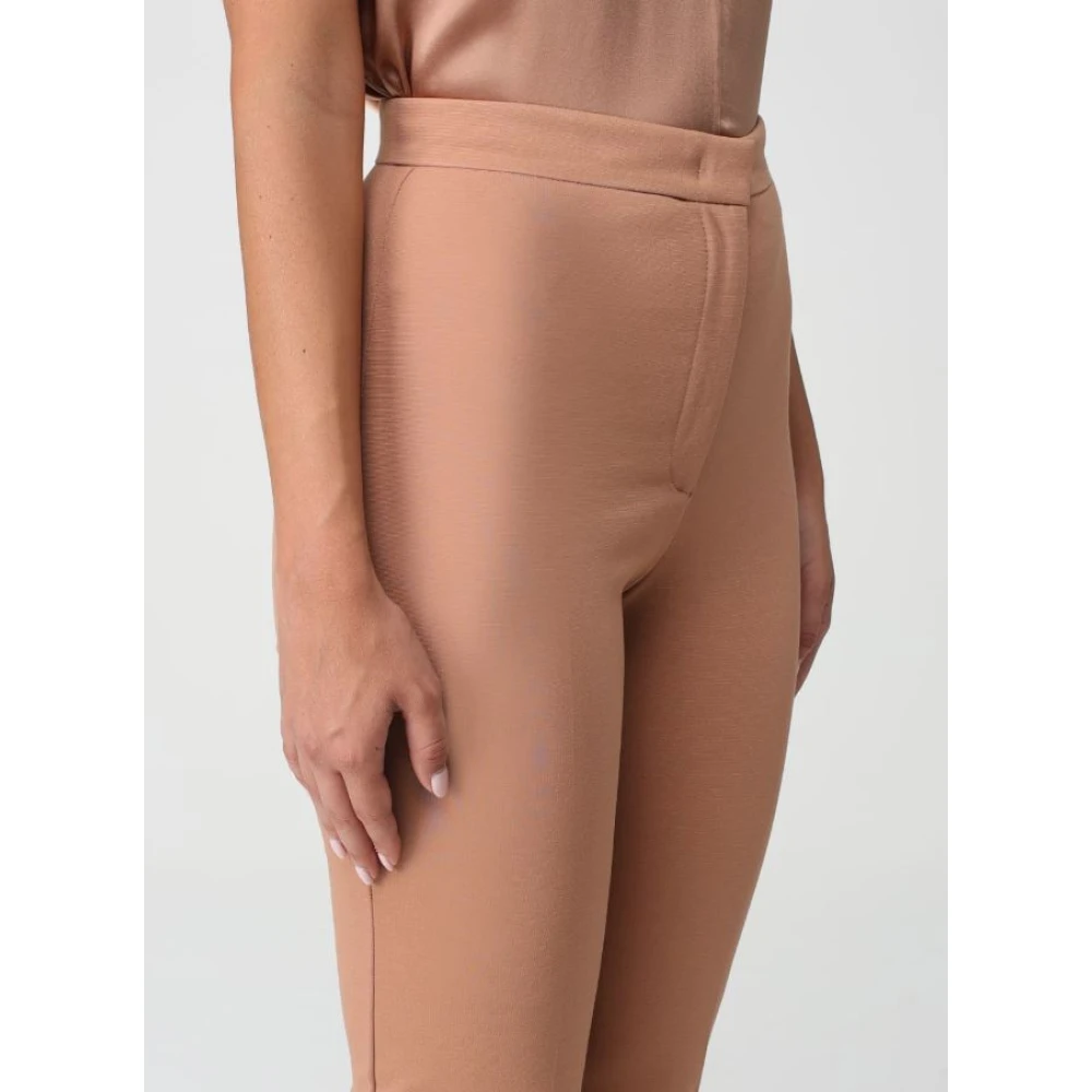 pinko Beige Broek met Hoge Taille en Wijde Pijpen Pink Dames