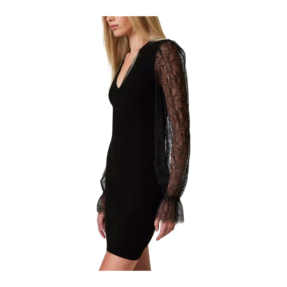 Twinset Viscose jurk met kanten mouwen Black Dames