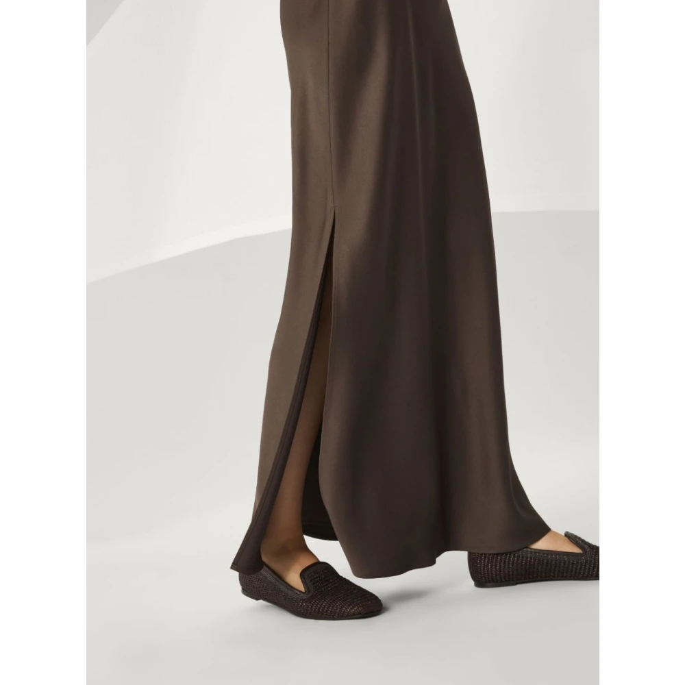 BRUNELLO CUCINELLI Bruine Lange Satijnen Rok met Elastische Taille Brown Dames