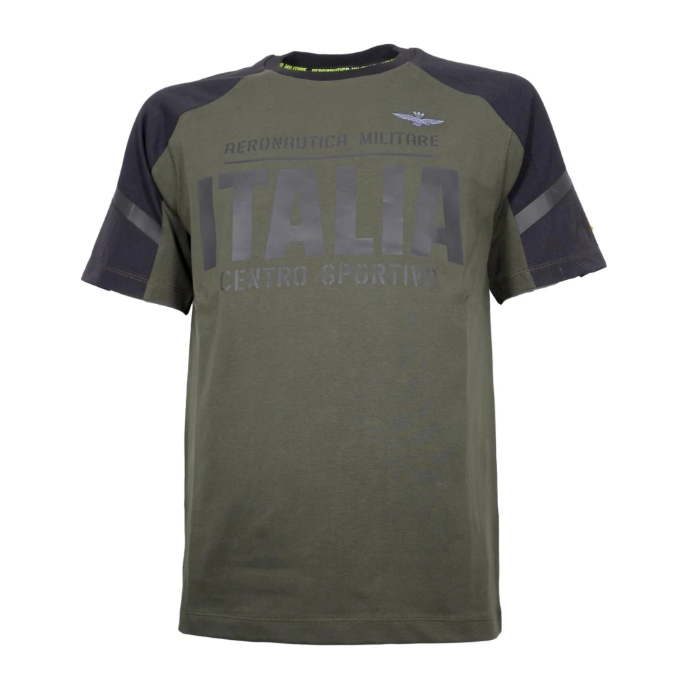 Aeronautica militare Groen Sport T-shirt met Technische Details Green Heren