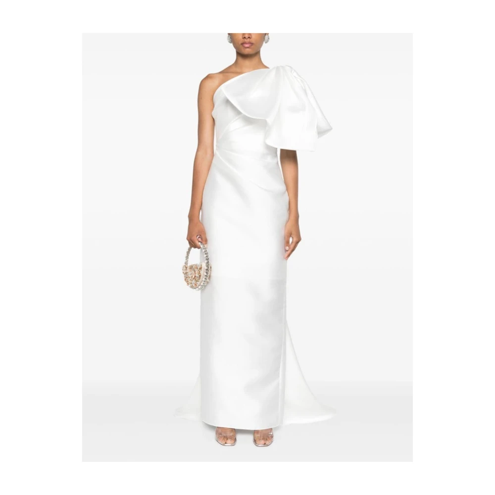 Solace London Witte Maxi Jurk met Eén Schouder en Strikdetail White Dames