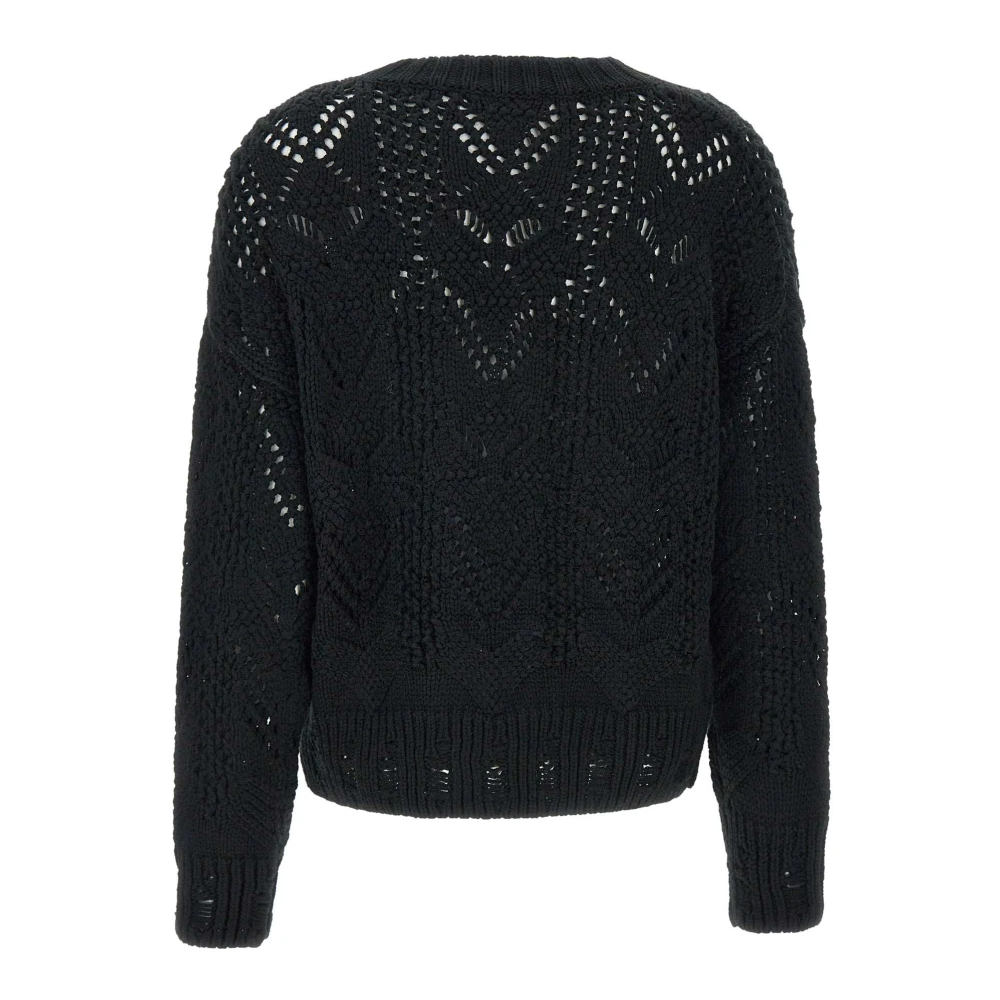 Kaos Zwarte wollen blend trui met haakwerk Black Dames