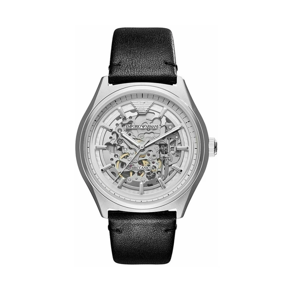 Emporio Armani Uomo Nero Orologio Da Ar60003 Automatico Con Cinturino In Pelle Nera E Quadrante Scheletrata - Immagine 2