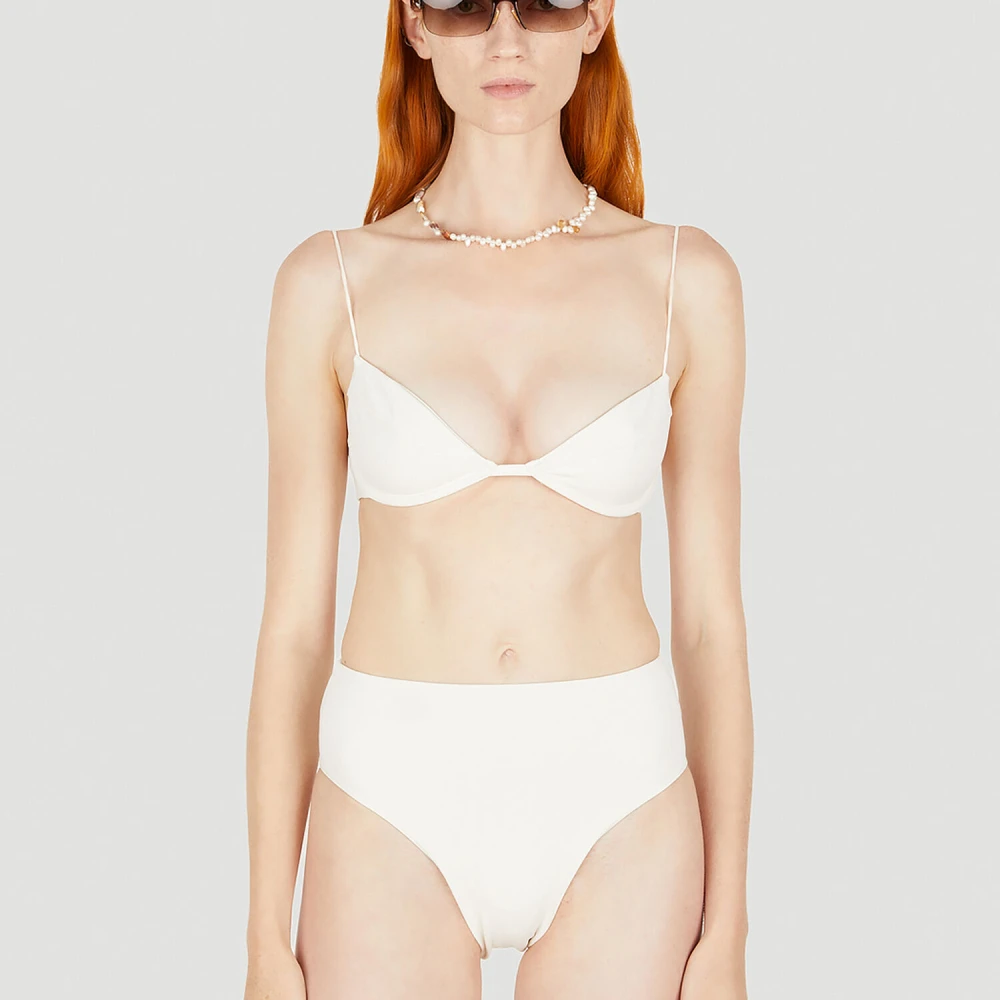 Ziah Retro High Waist Bikini Bottoms White Dames