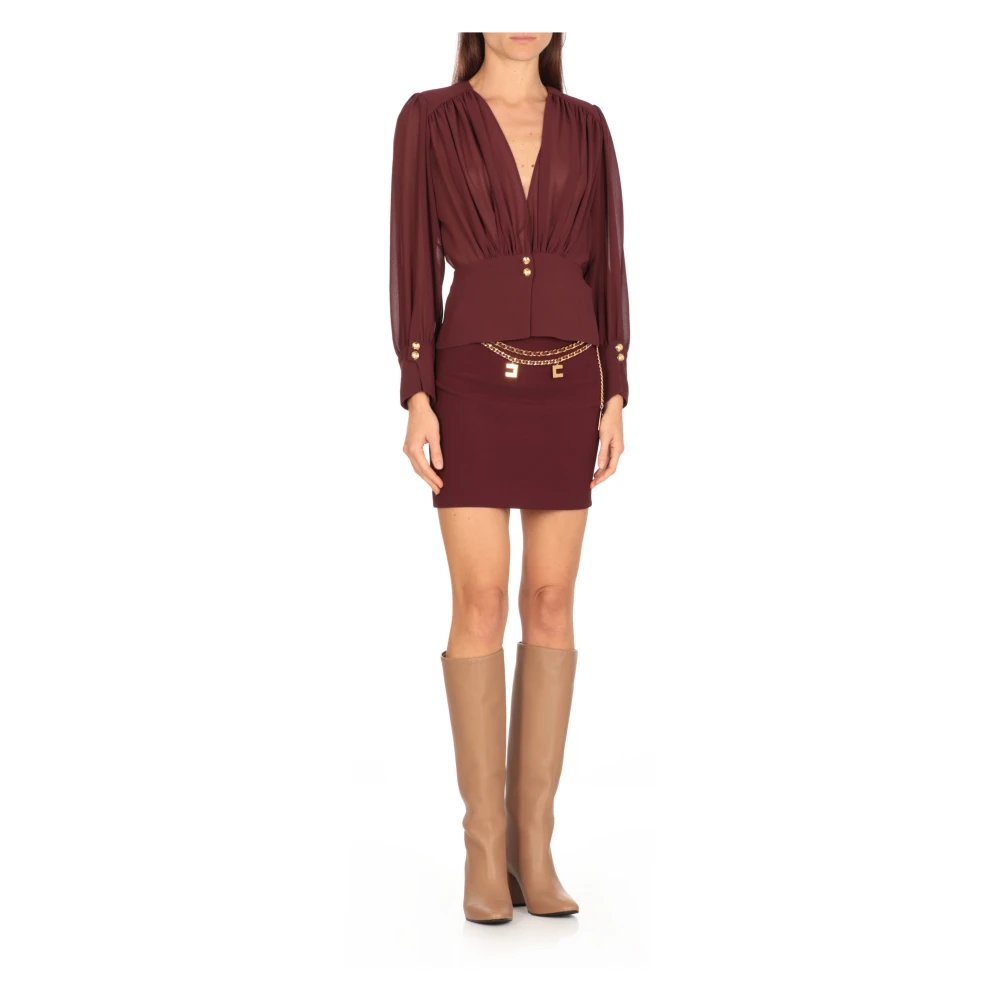 Elisabetta Franchi Bordeaux V-hals Shirt met Knopen Red Dames