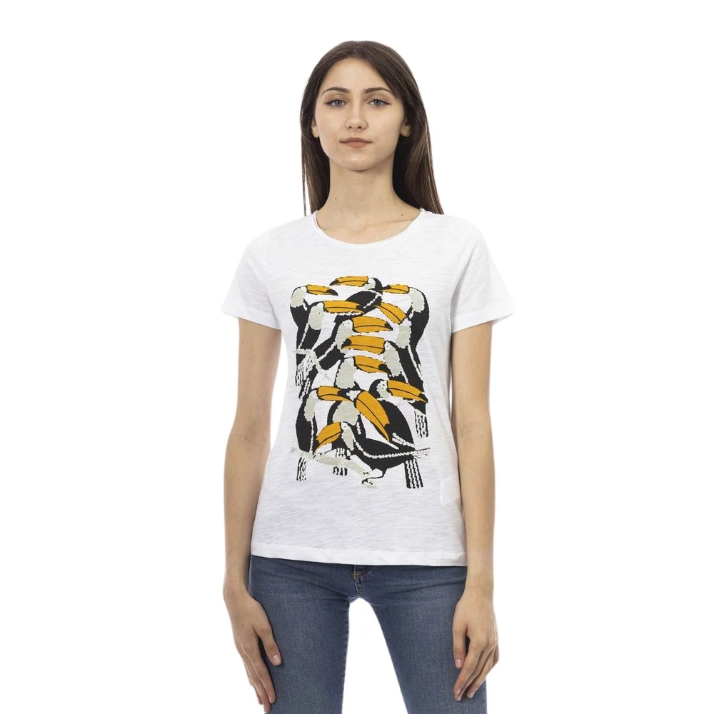 Trussardi Wit Katoenen T-shirt met Korte Mouwen en Voorkant Print White Dames