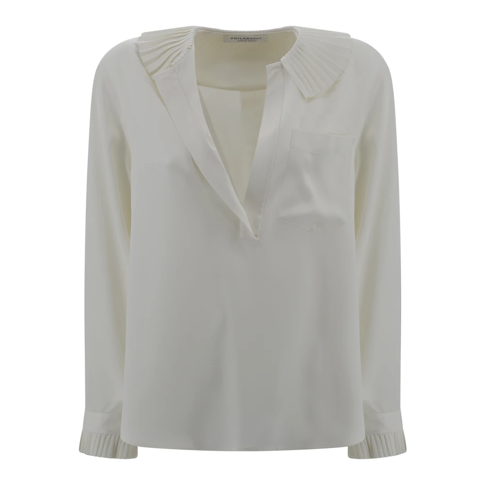 Philosophy di Lorenzo Serafini V-hals Franse Kraag Shirt Ivoor Beige Dames