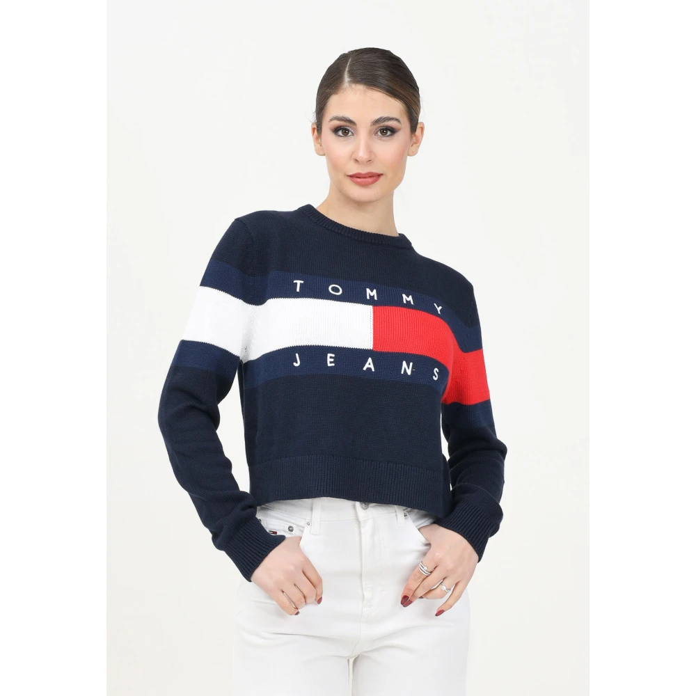Tommy Jeans Color Block Trui met Ronde Hals Blue Dames