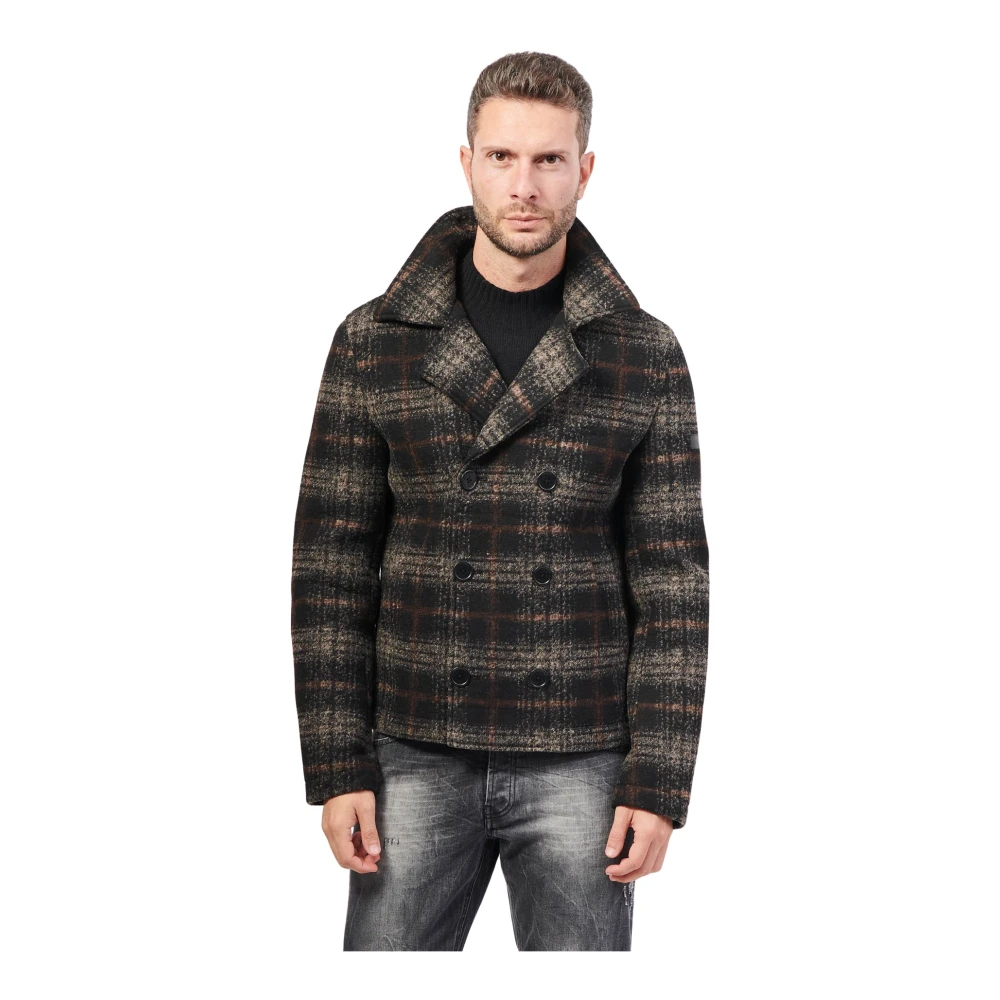 YES ZEE Zwarte dubbelrijige neopreen wollen jas Black Heren
