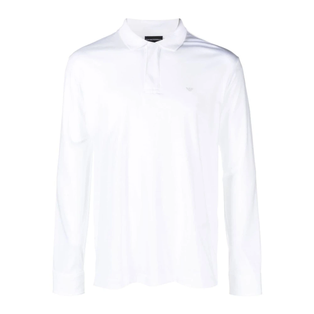 Emporio Armani Witte polo met lange mouwen en adelaarslogo White Heren