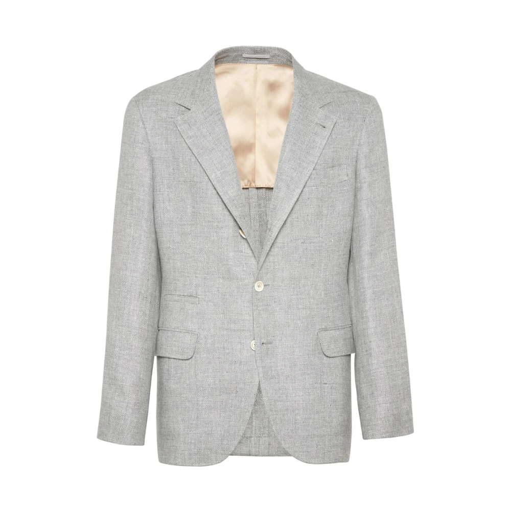 BRUNELLO CUCINELLI Grijze Linnen Blend Jas met Revers Gray Heren