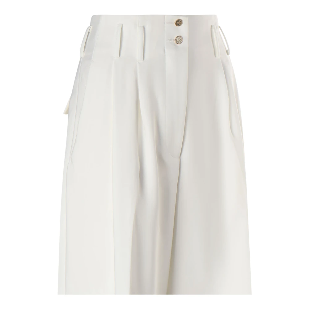 Genny Witte Crêpebroek met Geplooide Details White Dames