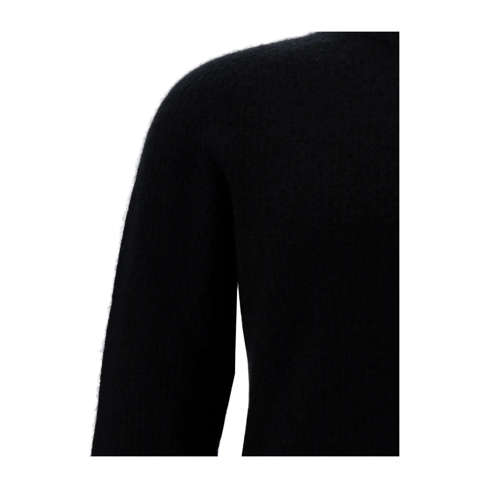 Roberto Collina Zwarte Sweaters met Engelse Geribbelde Creweck Black Heren