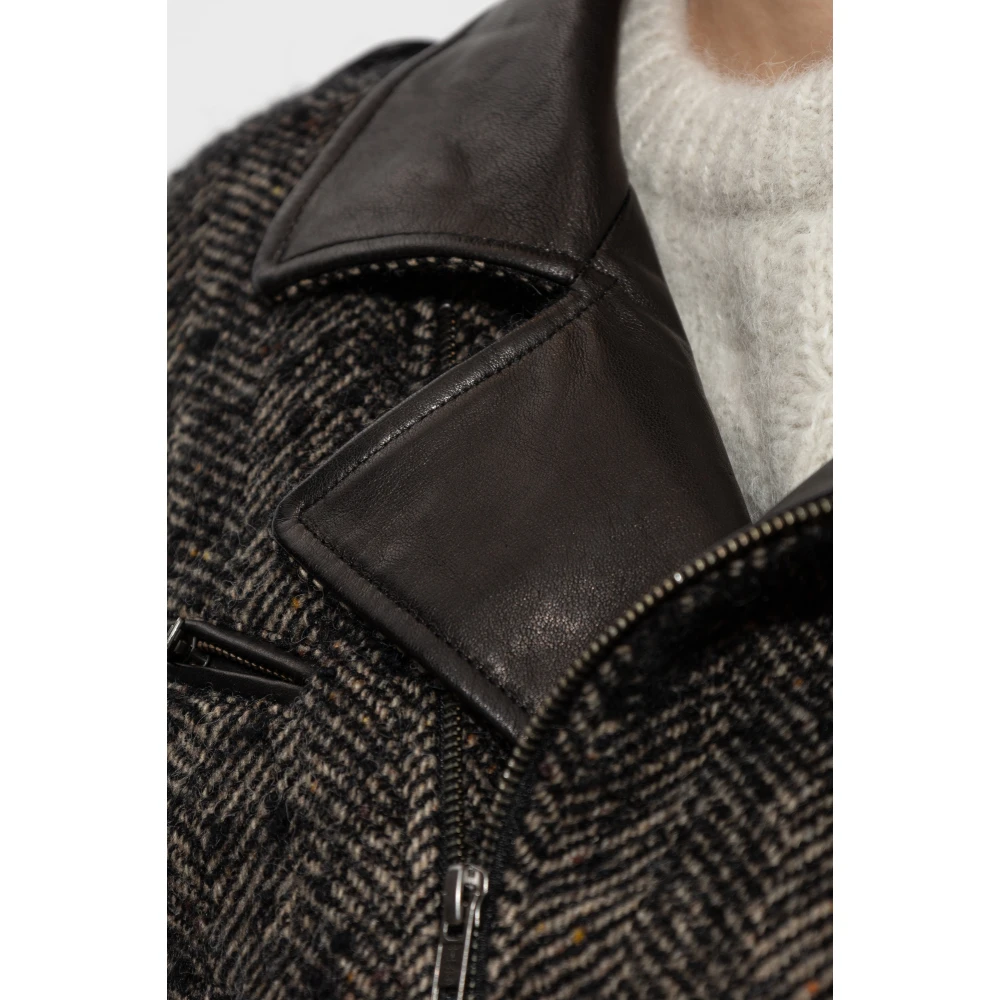 R13 Exaggerated Shoulder Motorcycle Jacket Brown Dames