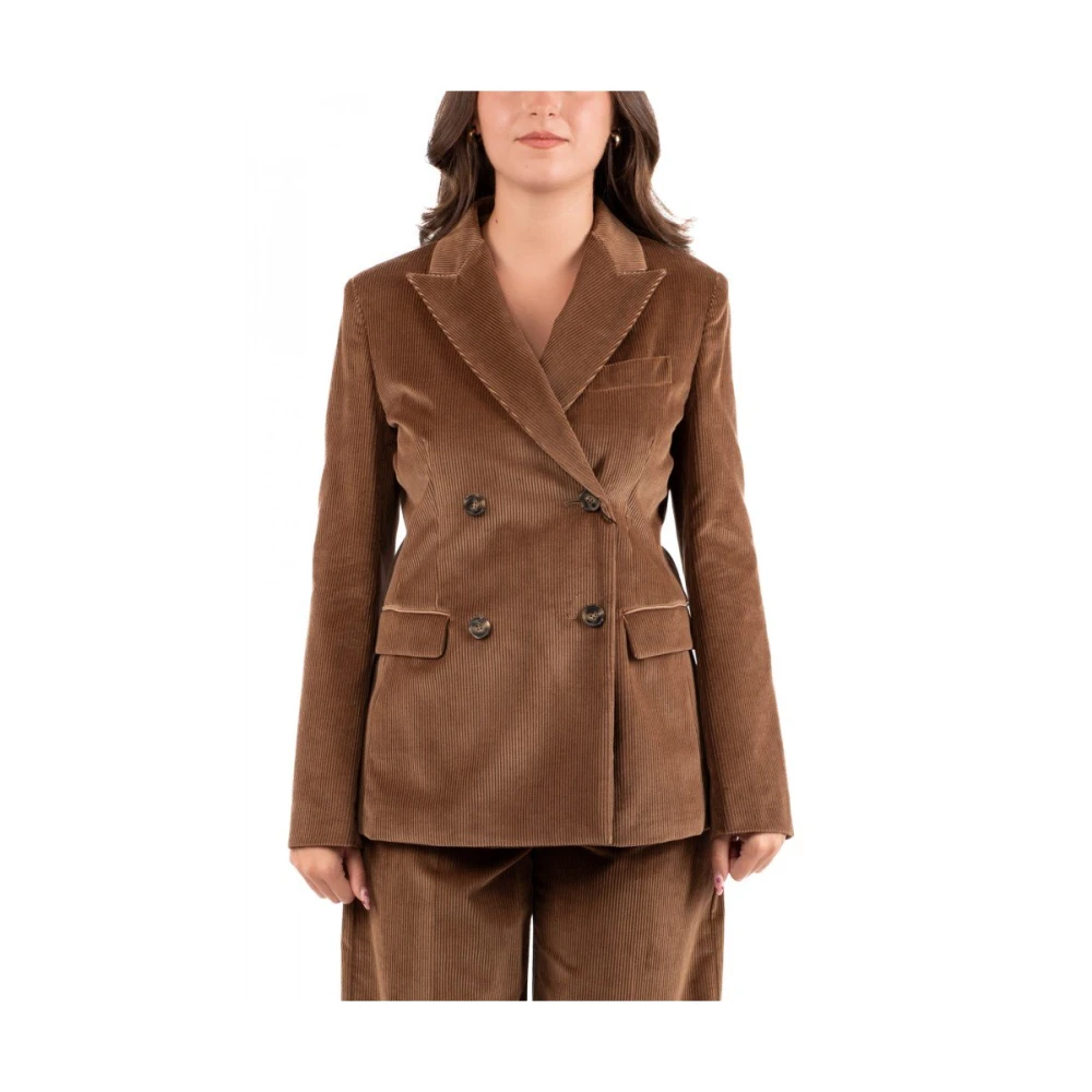 Max Mara Weekend Fluwelen blazer met krijtstrepen en katoenen voering Brown Dames