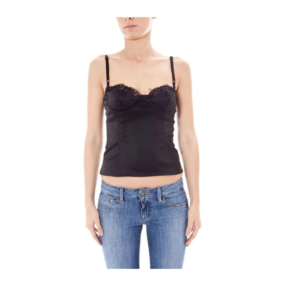 John Galliano Top met verstelbare bandjes en kantinzetten Black Dames