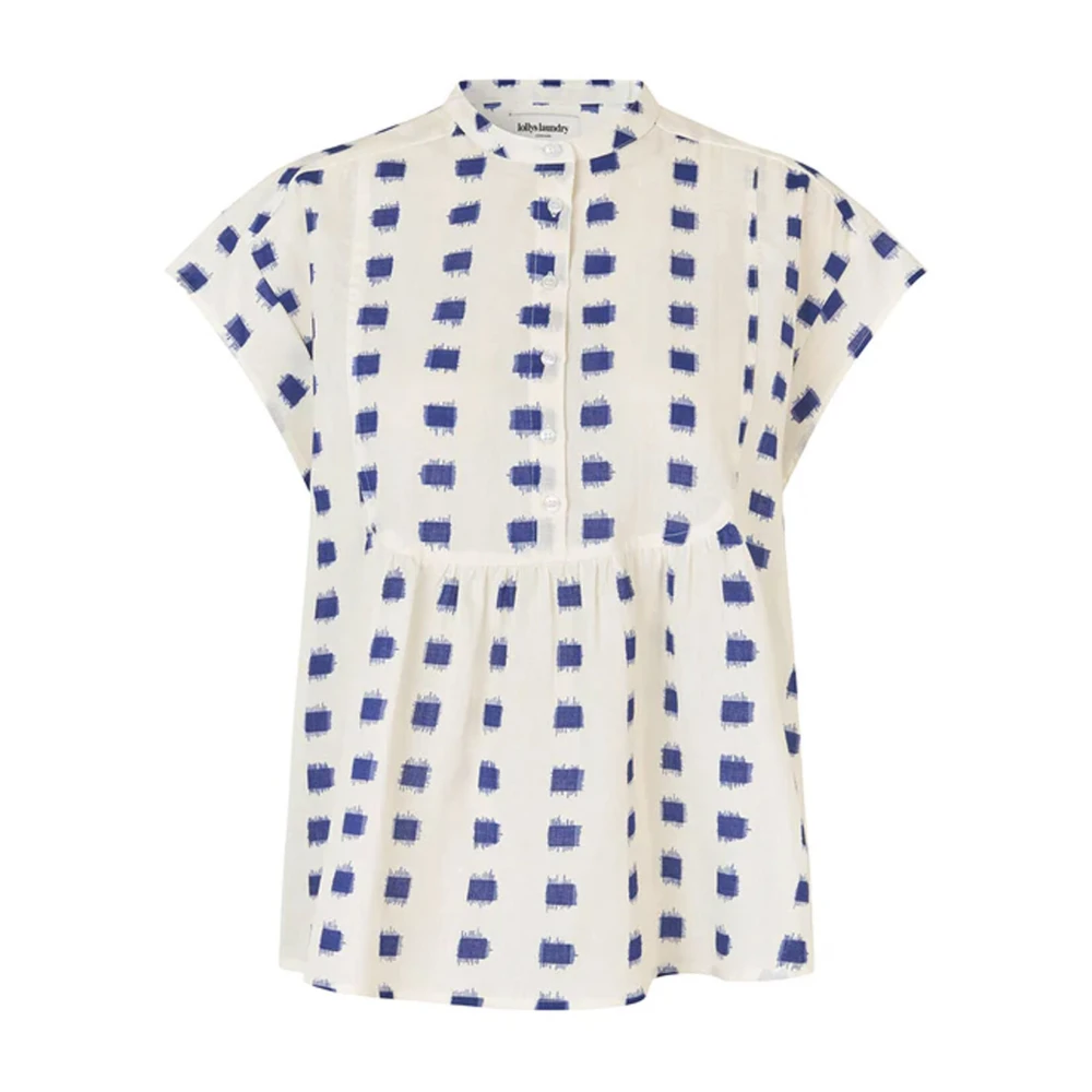 Lollys Laundry Handgeschilderde Blauwe Print Top Crème Multicolor Dames