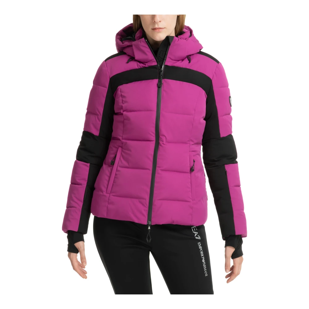 Emporio Armani EA7 Eenvoudige Ski Jas met Capuchon Purple Dames