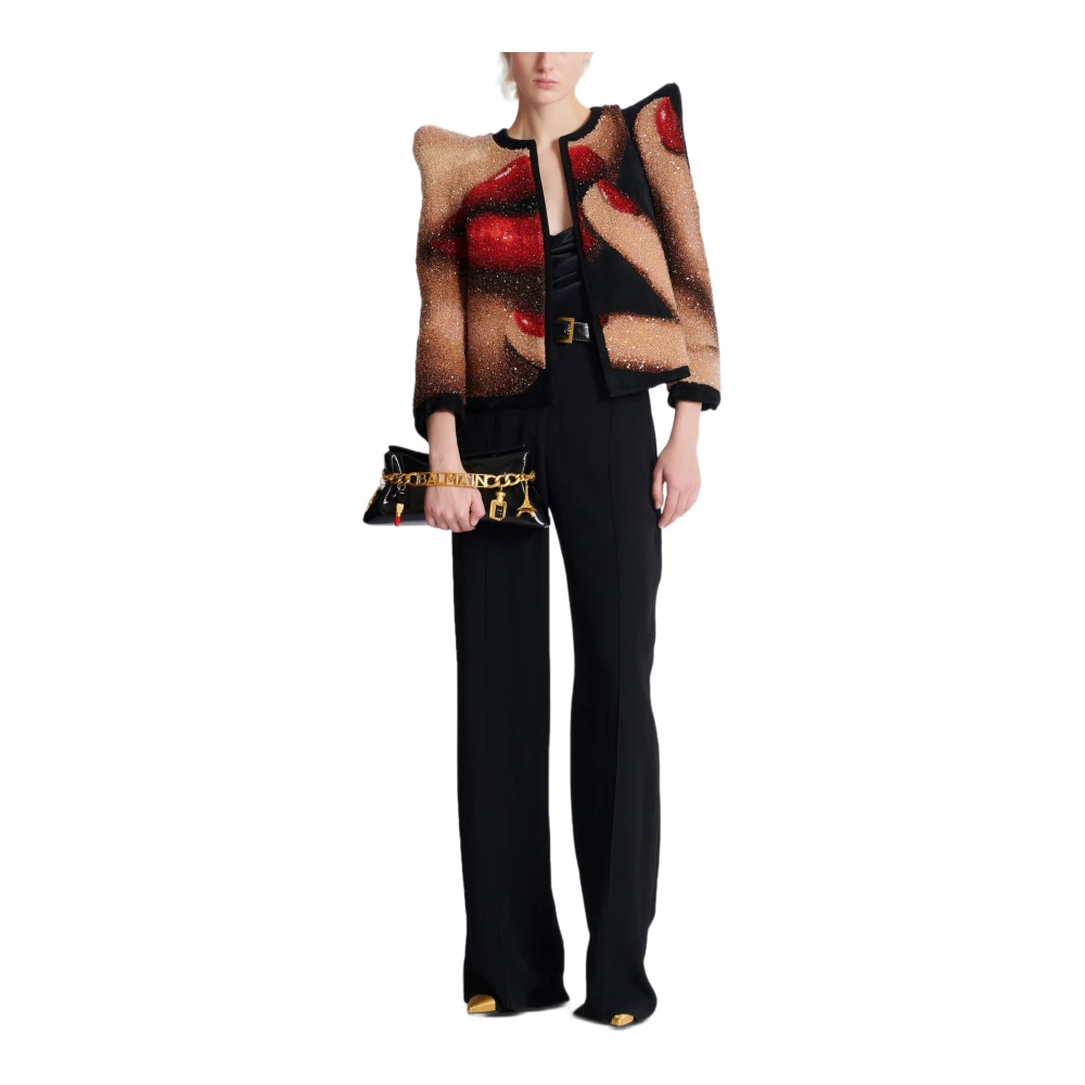 Balmain 1945 Zachte clutch in gestreept lakleer Black Dames