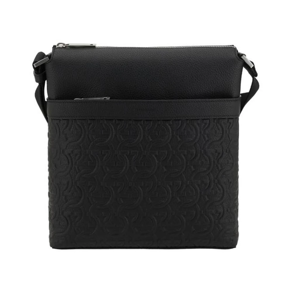 Salvatore Ferragamo Geometrische leren messenger tas Black Heren