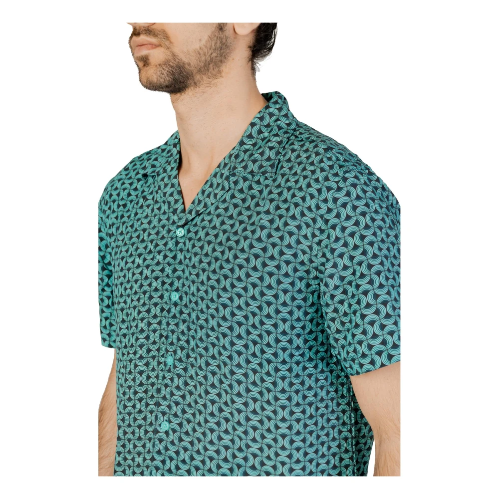 Gianni Lupo Trendy Print Korte Mouw Shirt Blue Heren