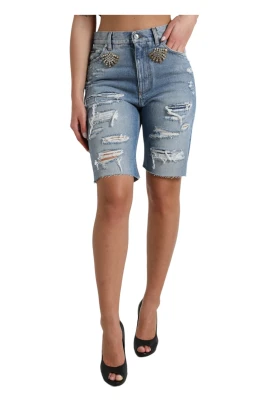 Hög midja dekorerade Bermuda denim shorts