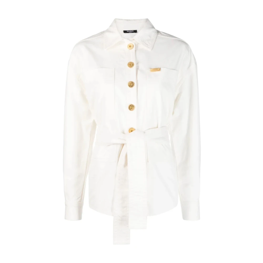 Balmain White 2 Pkts Belted Denim Overshirt - Female - Denim Jackets - L - Jackets