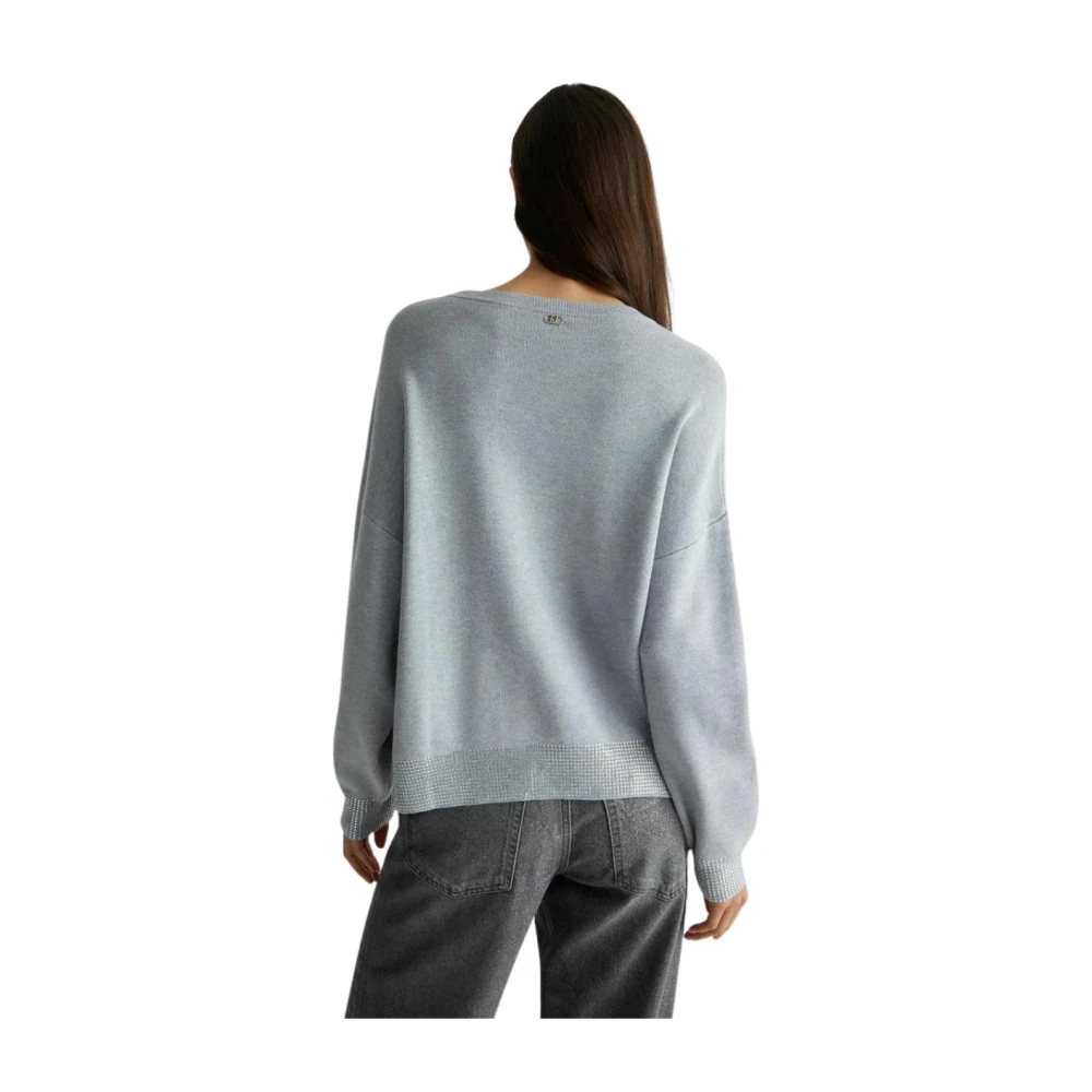 Liu Jo Rhinestone Crew-Neck Sweater Gray Dames