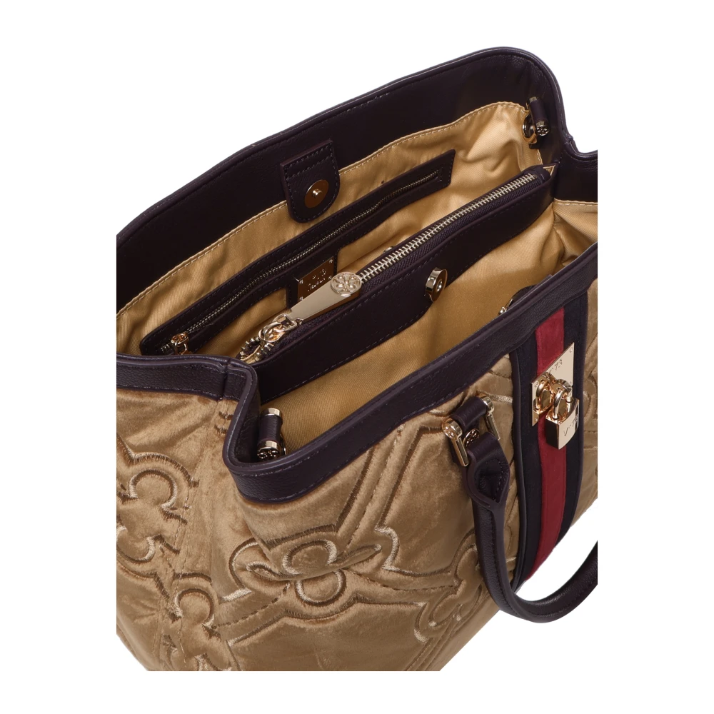 V73 Beige Diamantgestikte Tas met Hangslot Detail Beige Dames