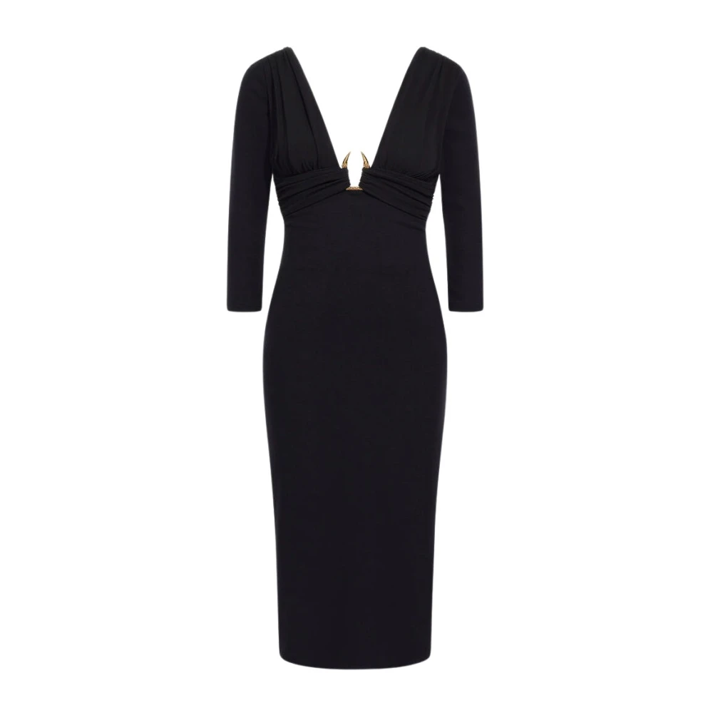 Roberto Cavalli Gouden Detail Midi Jurk Black Dames