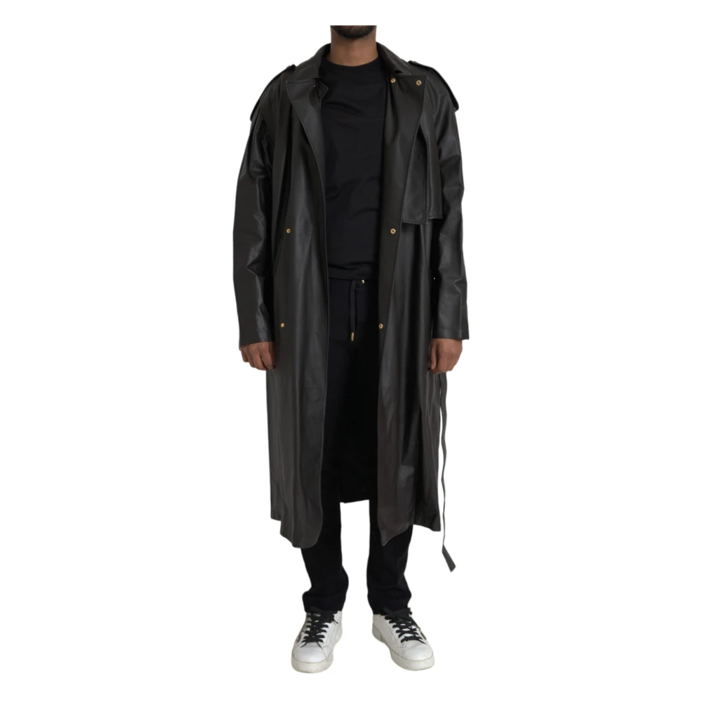 Bottega Veneta Zwarte Waterdichte Leren Trenchcoat Jas Black Heren