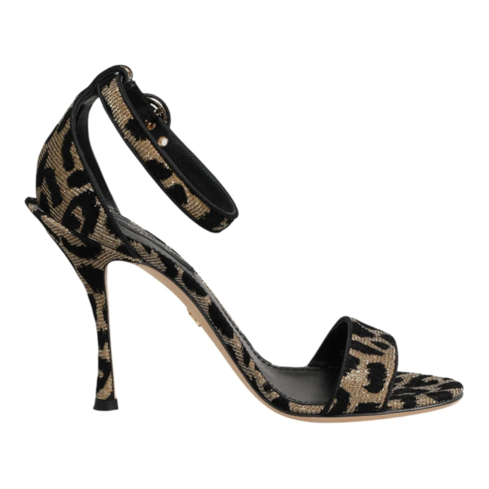 Dolce & Gabbana Women's Gold Leopard Ankle Strap Heels Sandals Shoes