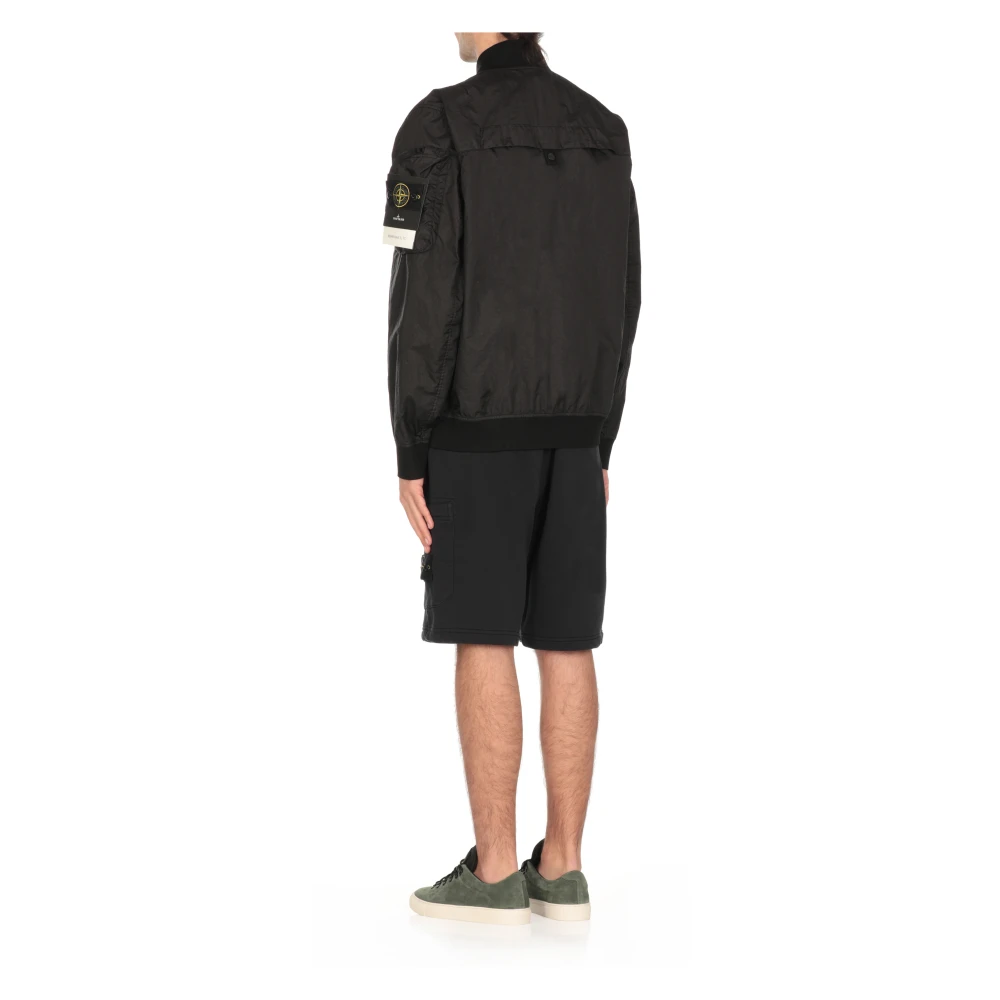 Stone Island Zwarte Bomberjack Crewneck Ritszakken Black Heren