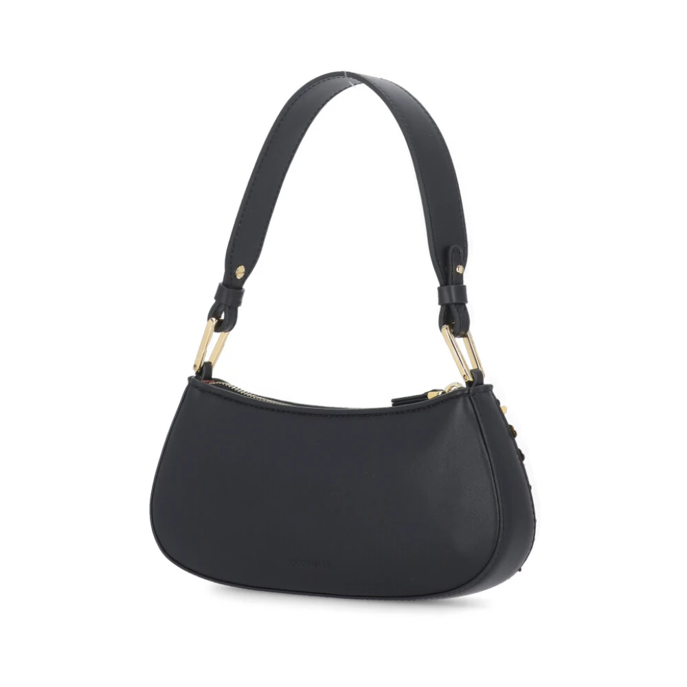 Coccinelle Zwarte leren schoudertas met pailletten Black Dames